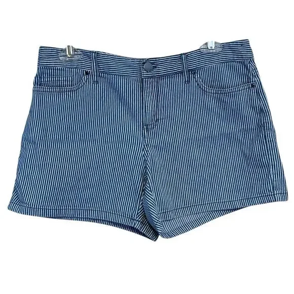 Calvin Klein Jeans Denim Shorts Sz 2 Blue White Pinstripe Mid-Rise Cotton Blend - Picture 2 of 10